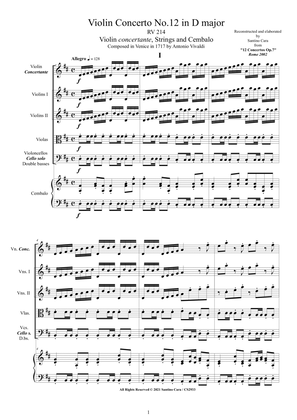 Book cover for Vivaldi - Violin Concerto No.12 in D major RV 214 Op.7 for Violin, Strings and Cembalo