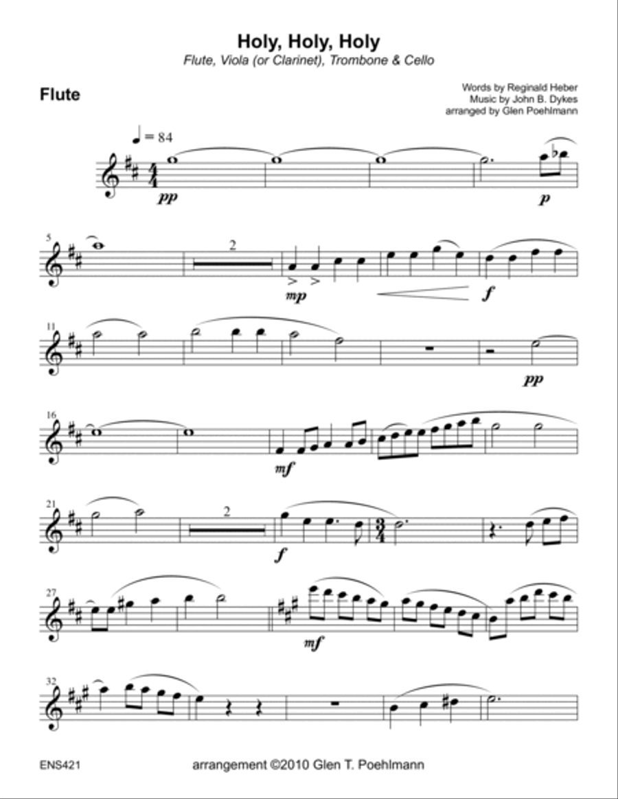 HOLY, HOLY, HOLY - Flute, Viola or Clarinet, Trombone & Cello (unaccompanied) Large Ensemble scores gallery preview page 5