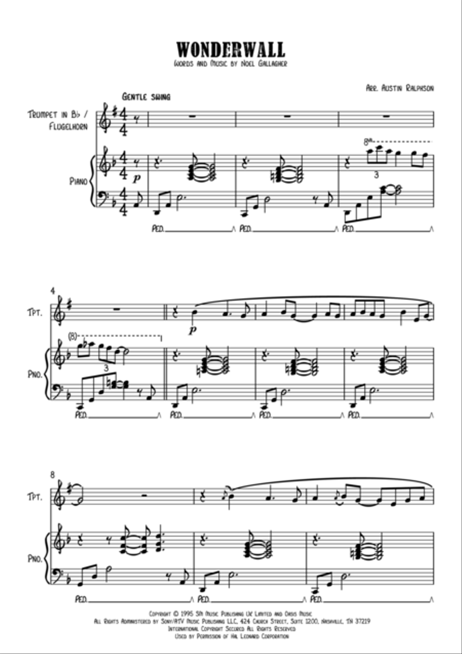 Wonderwall Trumpet Solo scores gallery preview page 2