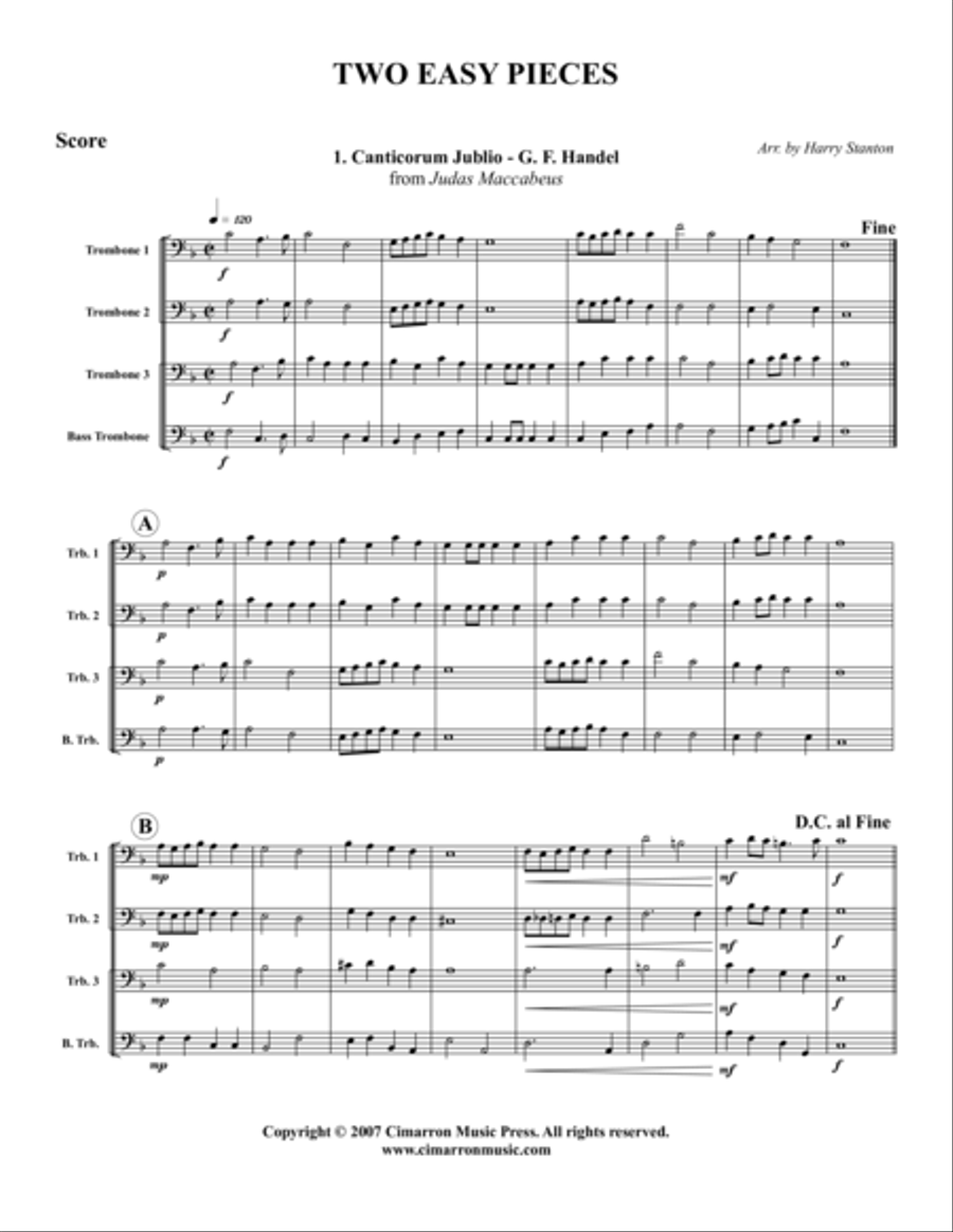 Two Easy Pieces Trombone Quartet scores gallery preview page 1