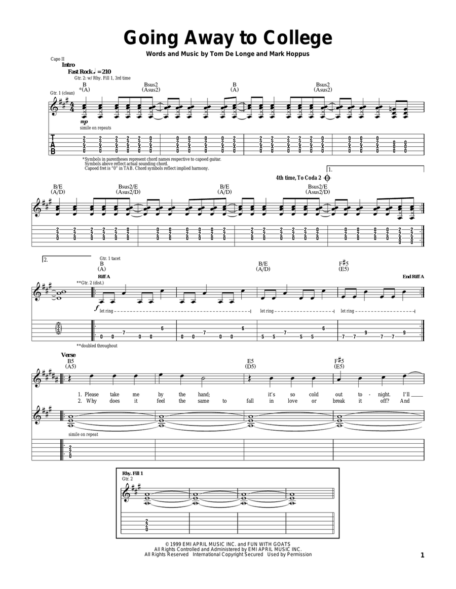 Going Away To College Guitar Tablature scores gallery preview page 1