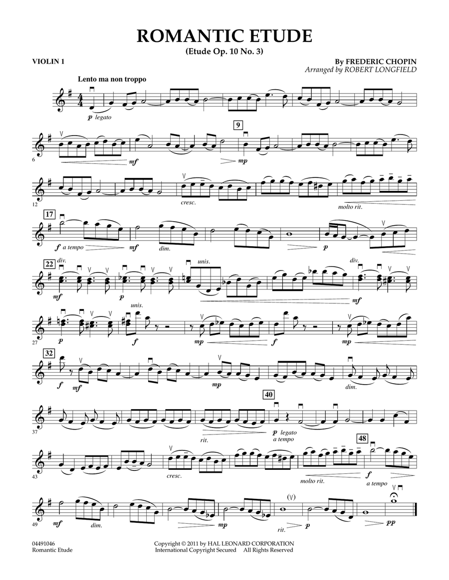 Romantic Etude (Op. 10, No. 3) - Violin 1 Orchestra scores gallery preview page 1
