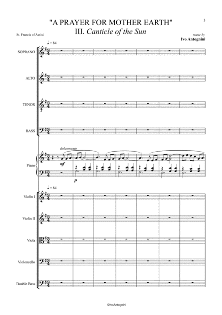 Canticle of the Sun (choir SATB + String Orch. + piano score : 42 pages) 4-Part scores gallery preview page 3