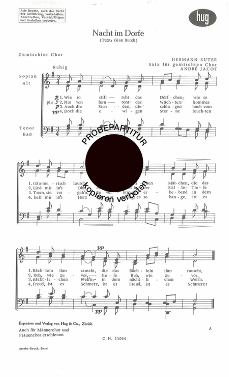 Nacht im Dorfe Choir scores gallery preview page 1