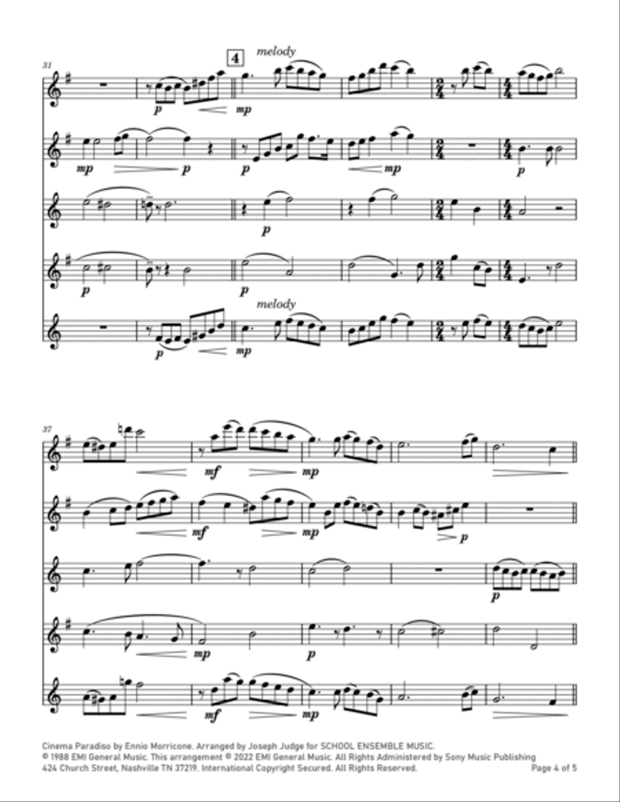 Cinema Paradiso Saxophone Quartet scores gallery preview page 4