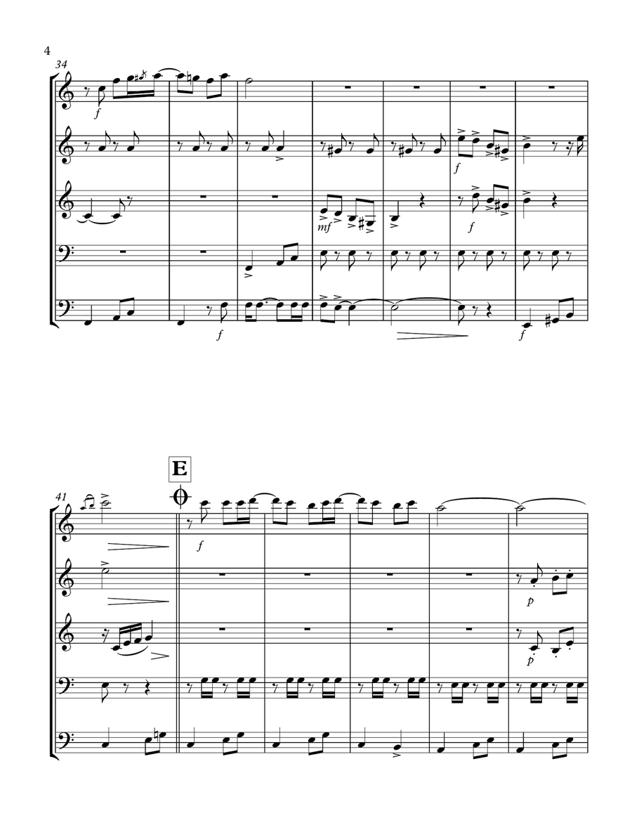 Mexican Folk Pop: COMO UNA NOVELA (by Los Acosta) for Brass Quintet arr. Martín Hernández Sánchez Brass Quintet scores gallery preview page 4