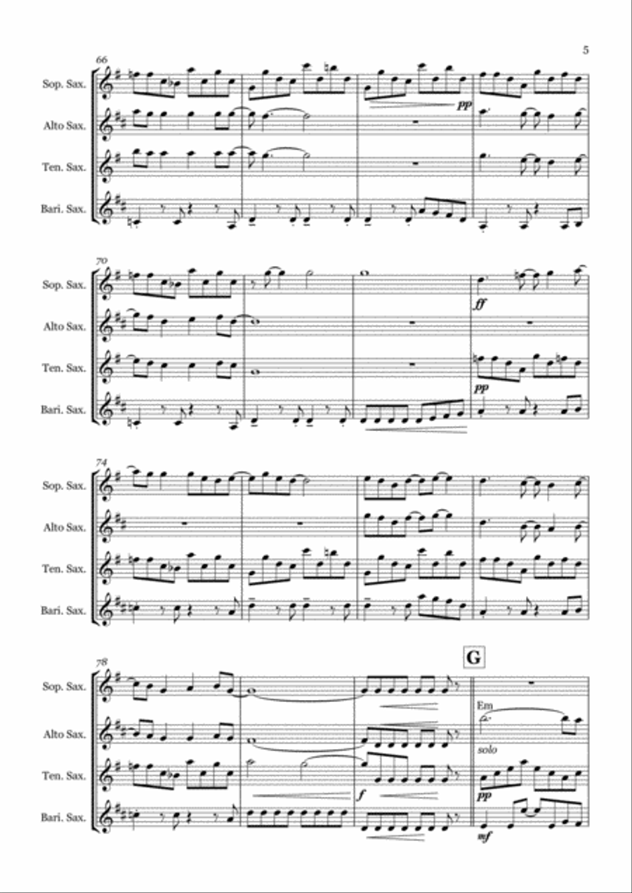 Sweet Child O' Mine Saxophone Quartet scores gallery preview page 5
