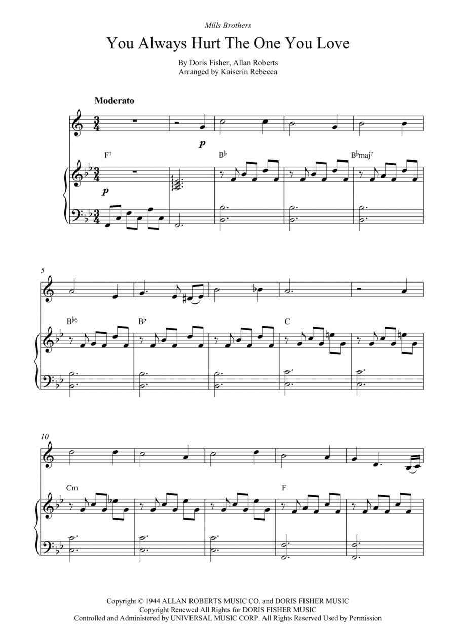 You Always Hurt The One You Love B-Flat Trumpet scores gallery preview page 1
