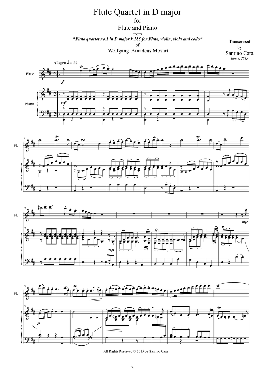 Mozart - Flute quartet in D major K.285 - Version for Flute and piano Flute Solo scores gallery preview page 2
