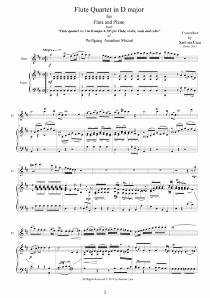 Mozart - Flute quartet in D major K.285 - Version for Flute and piano image number null