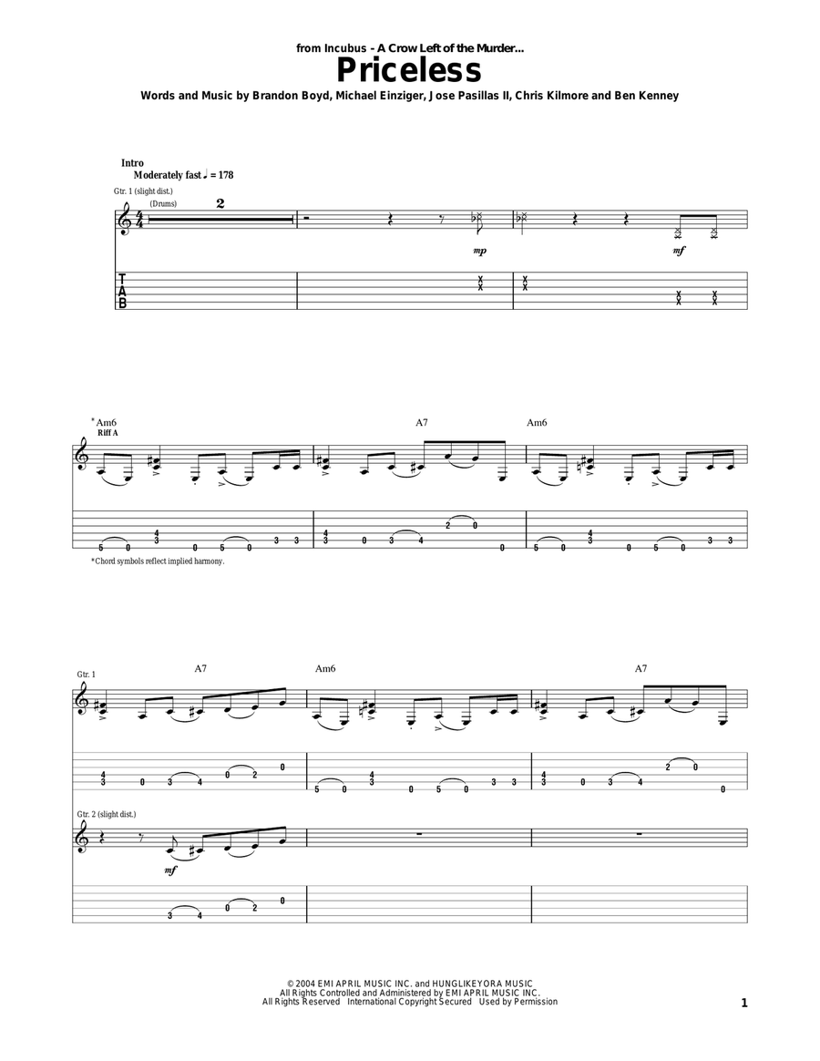 Priceless Guitar Tablature scores gallery preview page 1