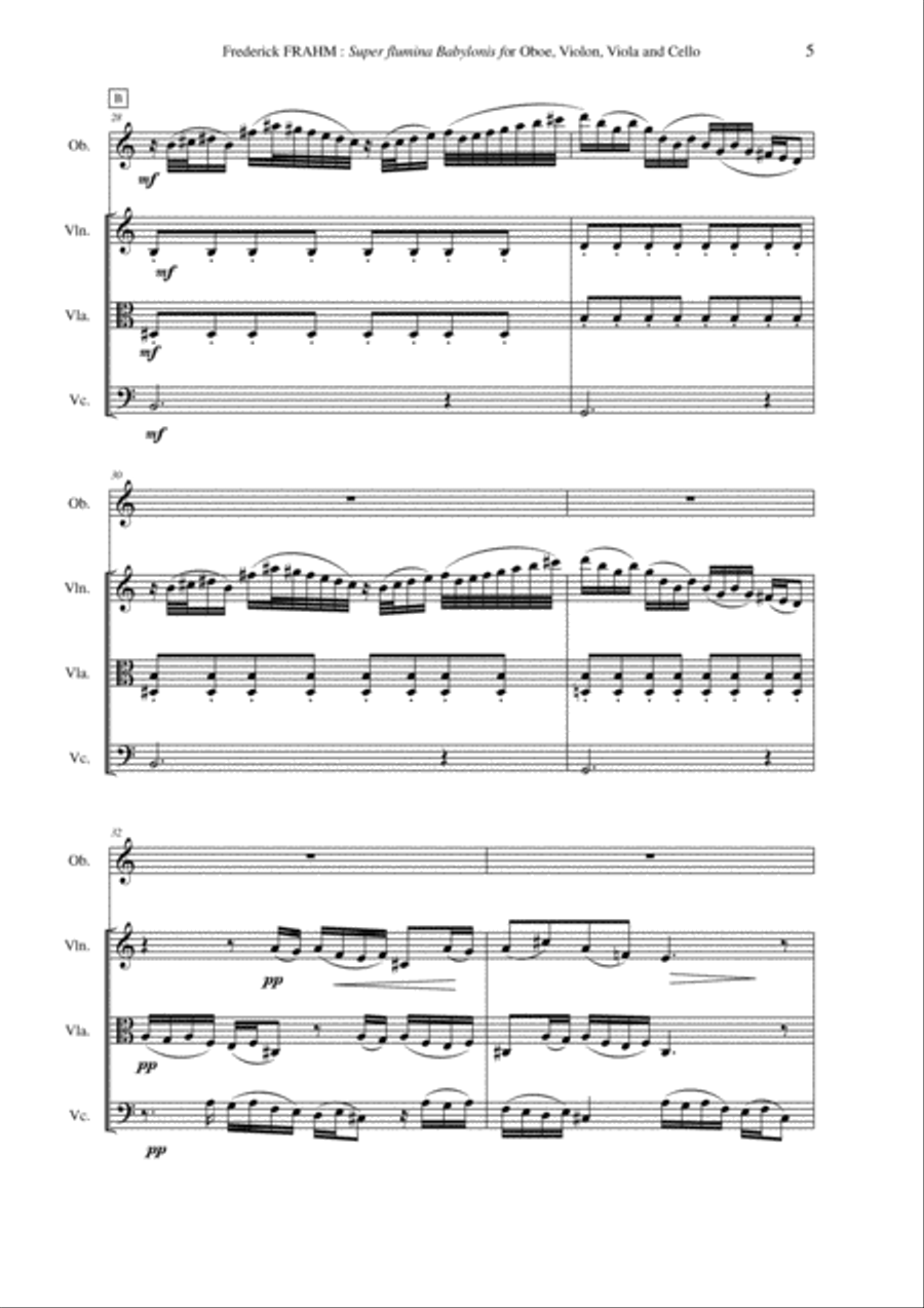 Frederick Frahm: Super flumina Babylonis for Oboe, Violon, Viola and Cello Small Ensemble scores gallery preview page 5