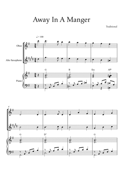 Traditional - Away In a Manger (Trio Piano, Oboe and Alto Saxophone) with chords image number null
