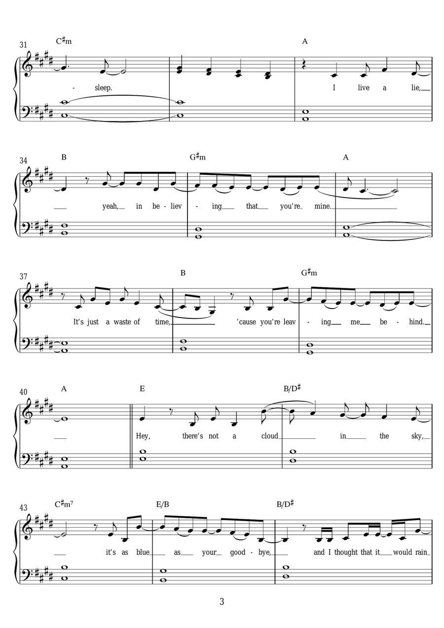 The Day You Went Away Easy Piano scores gallery preview page 3