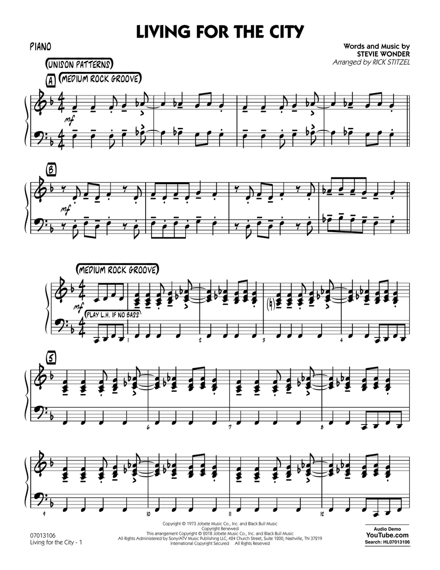 Living for the City - Piano Jazz Ensemble scores gallery preview page 1