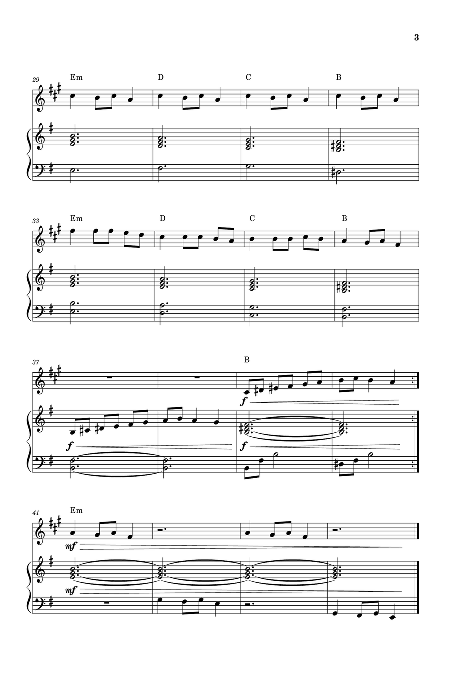 Carol of the Bells for Soprano Saxophone and Piano (Very Easy - Beginner) in E minor - With Chords Soprano Saxophone scores gallery preview page 3