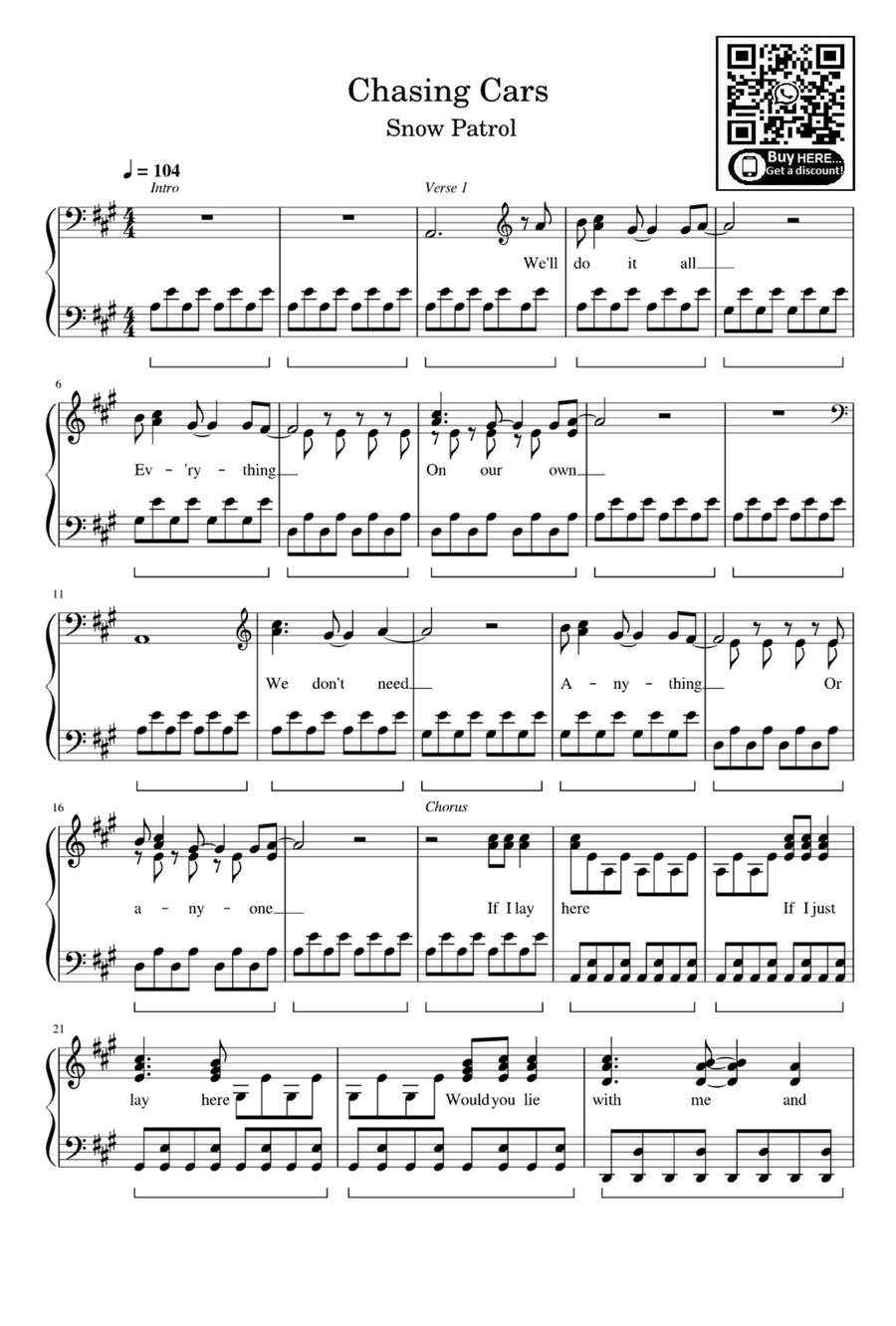 Chasing Cars Chasing Cars Easy Piano scores gallery preview page 1