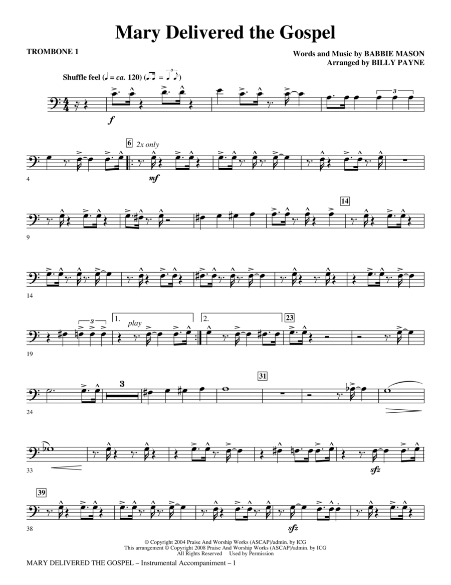 Mary Delivered The Gospel - Trombone 1 Choir scores gallery preview page 1