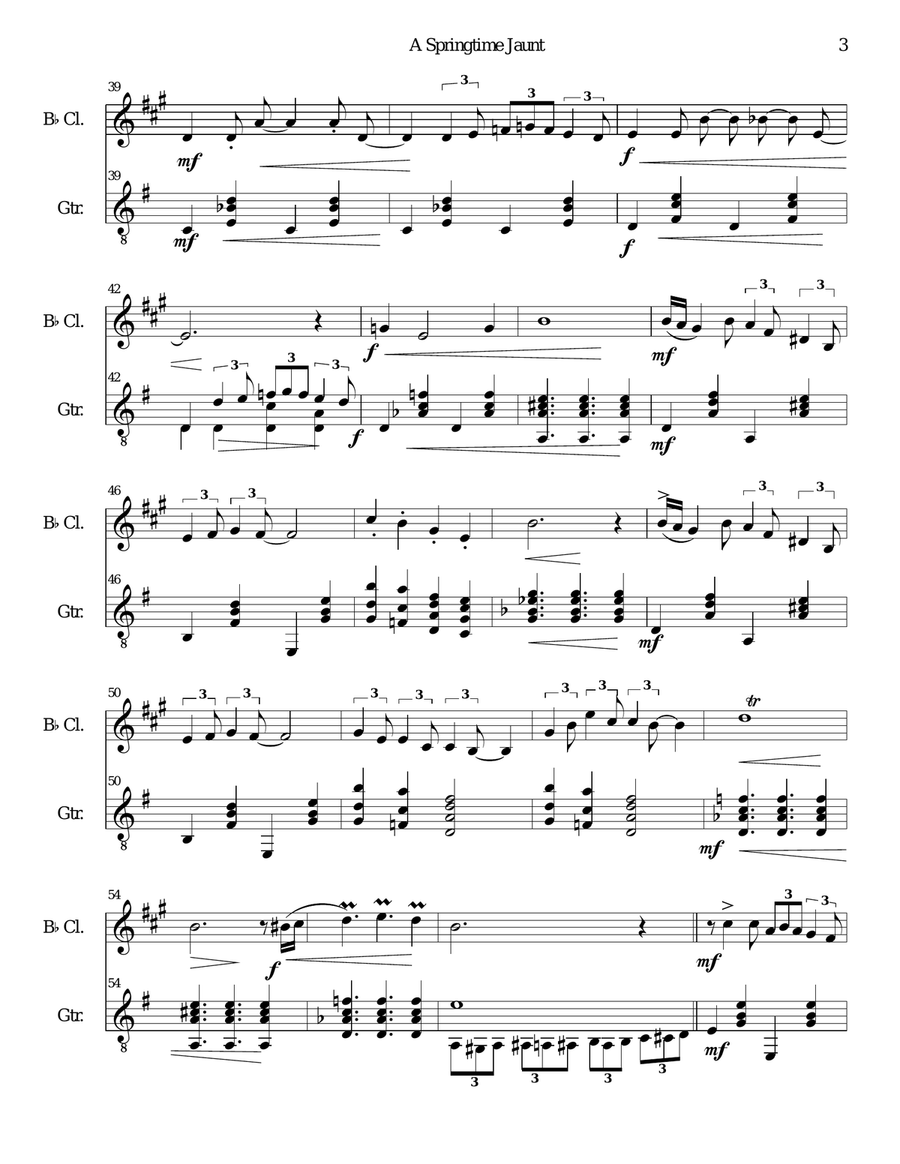 A Springtime Jaunt for clarinet and guitar Clarinet scores gallery preview page 3