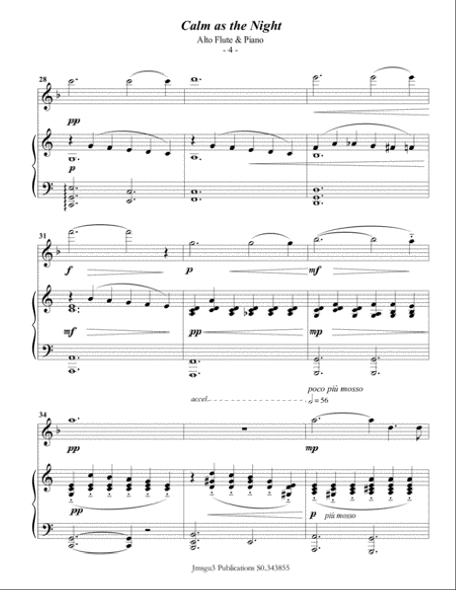 Bohm: Calm as the Night for Alto Flute & Piano Flute Solo scores gallery preview page 4