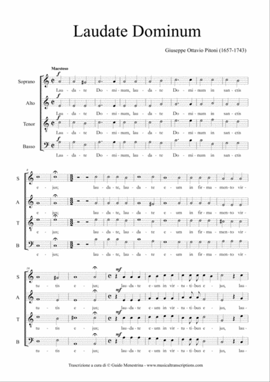 Giuseppe Ottavio Pitoni (1657-1743) - Laudate Dominum a 4 4-Part scores gallery preview page 1