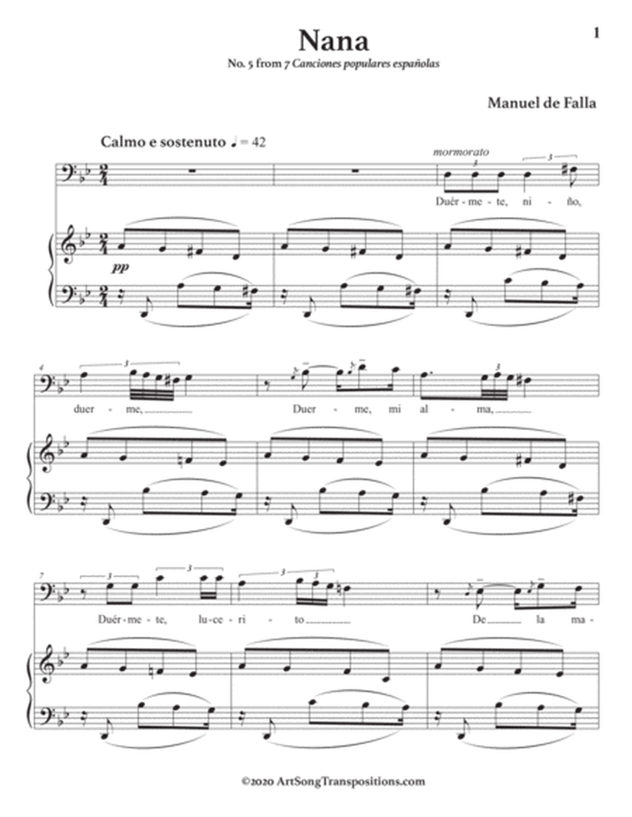 FALLA: Nana (transposed to G minor, bass clef)