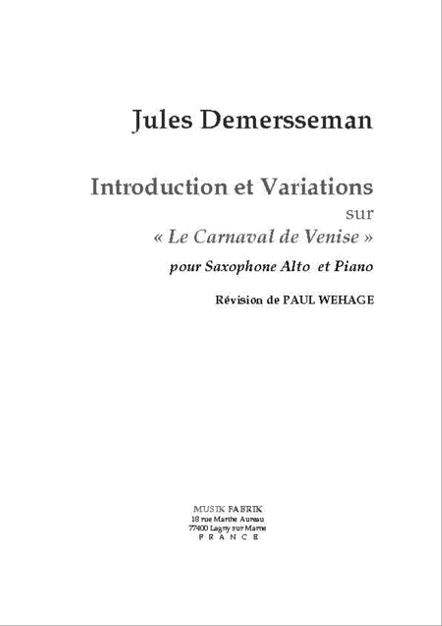 Book cover for Introduction et Variations sur le Carn. de Venise