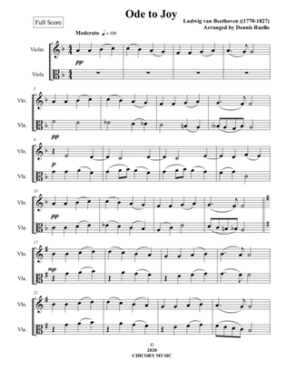 Ode to Joy - Violin / Viola Duet - Intermediate