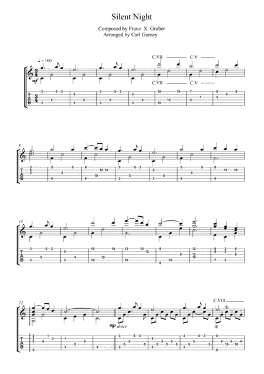 Silent Night Silent Night Classical Guitar scores gallery preview page 1