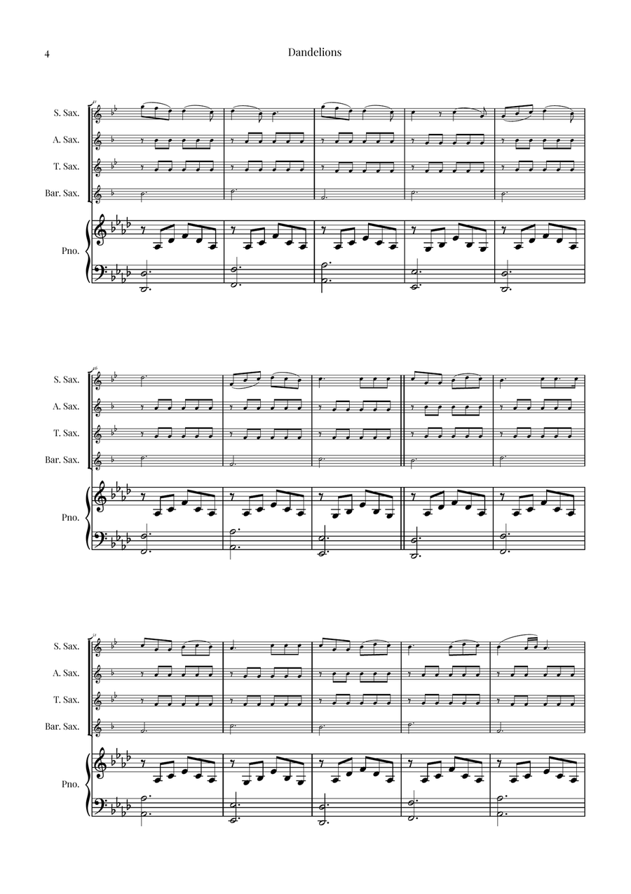 Dandelions Saxophone Quartet scores gallery preview page 4