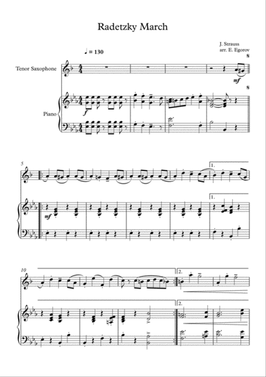 Radetzky March, Johann Strauss Sr., For Tenor Saxophone & Piano Tenor Saxophone scores gallery preview page 1