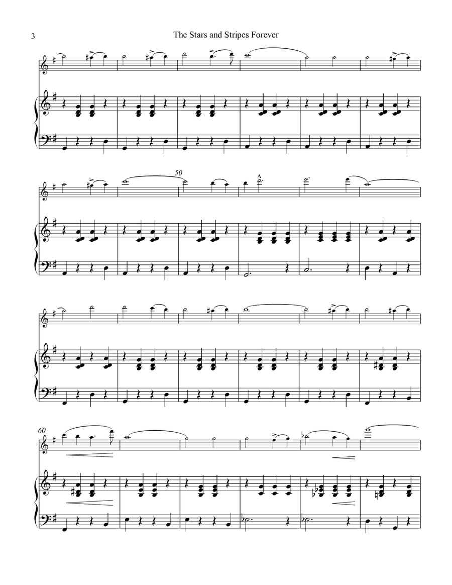 Stars and Stripes Forever! for flute (piccolo) and piano (Advanced/D Major) Flute Duet scores gallery preview page 4