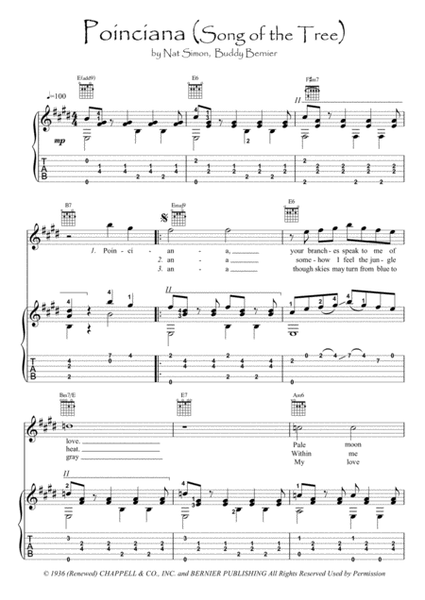 Poinciana (song Of The Tree) Acoustic Guitar - Digital Sheet Music