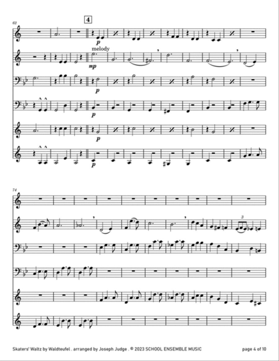Skaters' Waltz by Waldteufel for Brass Quartet in Schools Brass Quartet scores gallery preview page 4