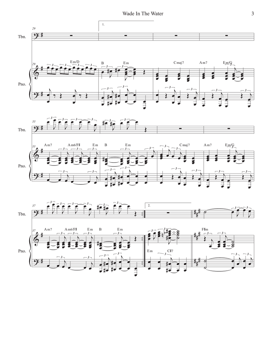 Wade In The Water (for Trombone solo and Piano) Piano scores gallery preview page 3