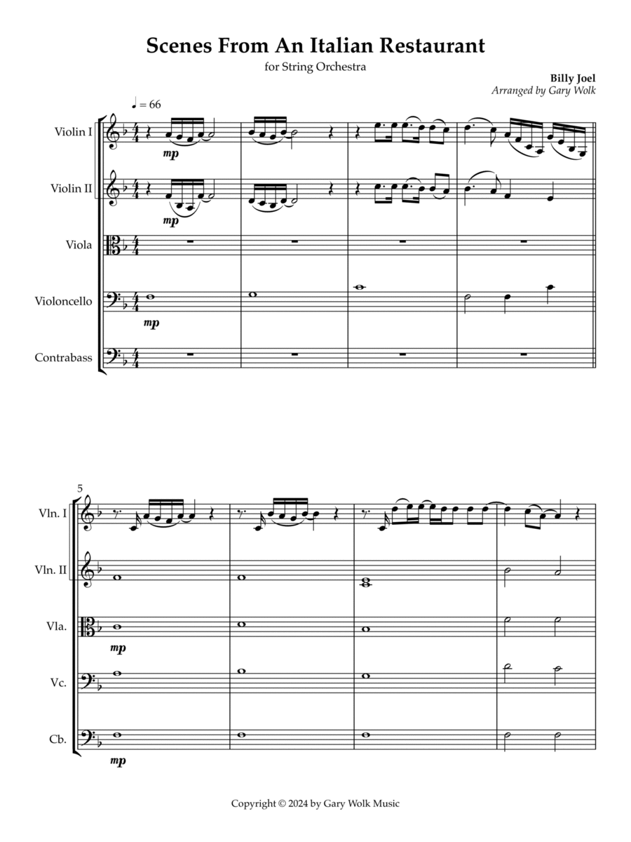Scenes From An Italian Restaurant String Orchestra scores gallery preview page 1
