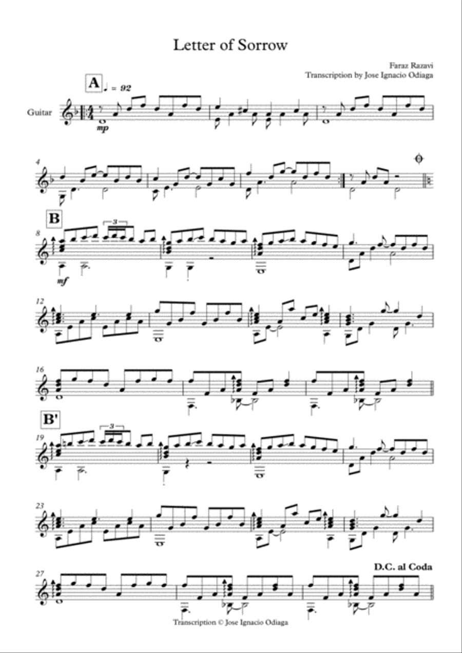 Letter of Sorrow Guitar Solo scores gallery preview page 1