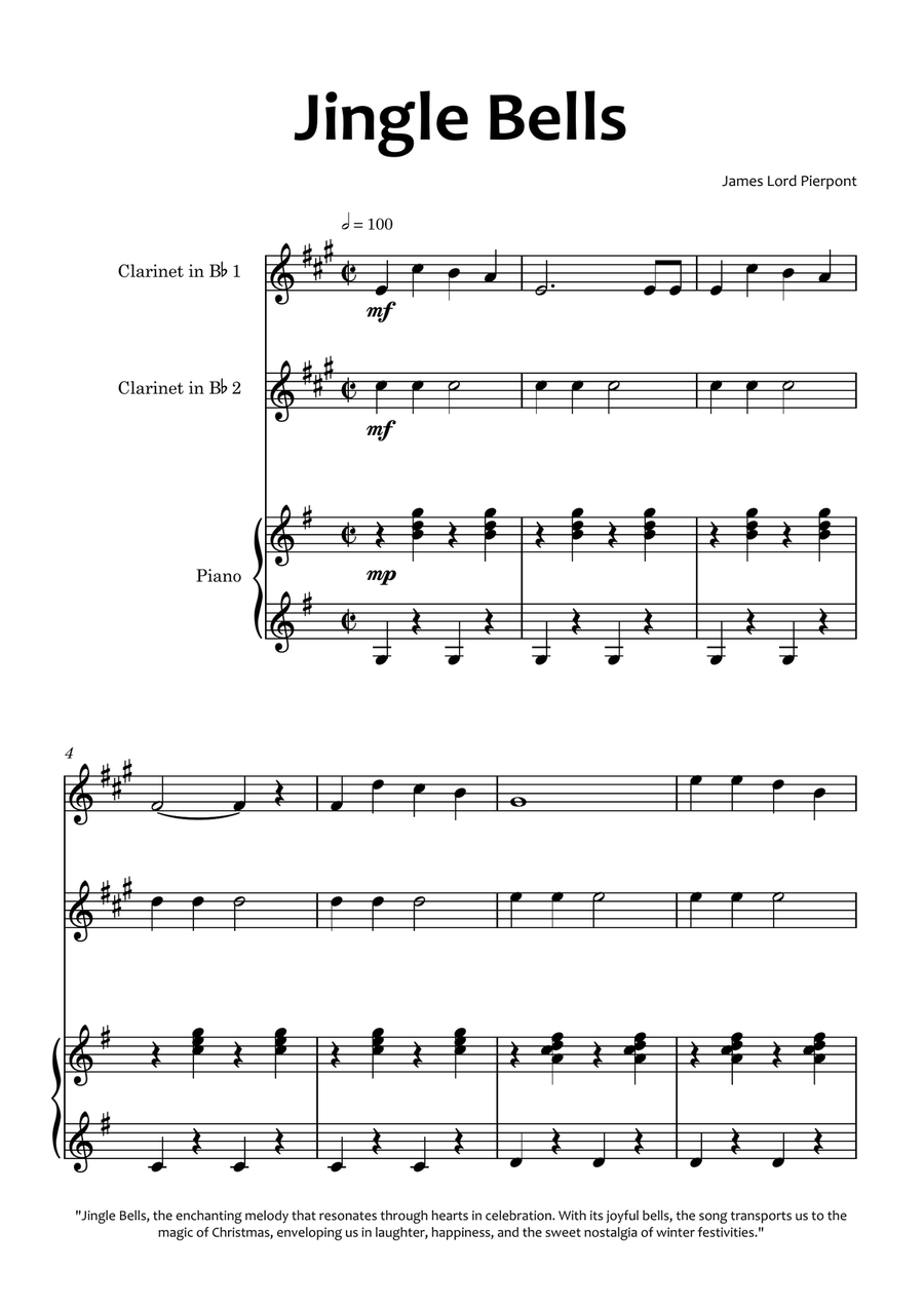 Jingle Bells Clarinet Duet scores gallery preview page 1