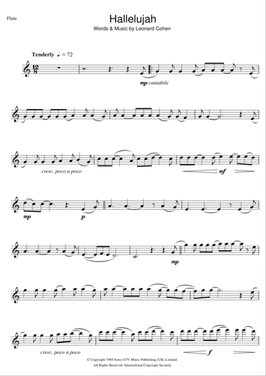 Hallelujah Flute Solo scores gallery preview page 1