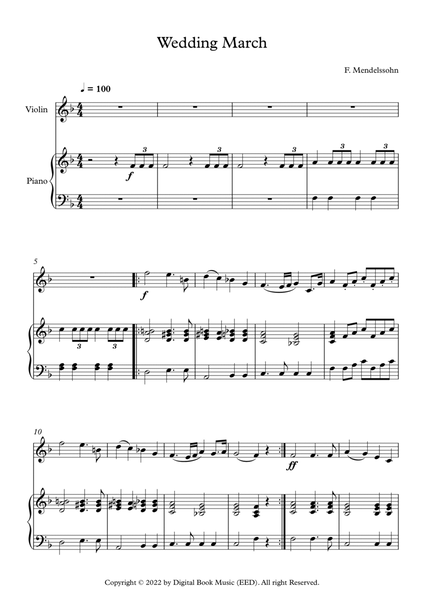 Wedding March - Felix Bartholdy Mendelssohn (Violin + Piano) image number null