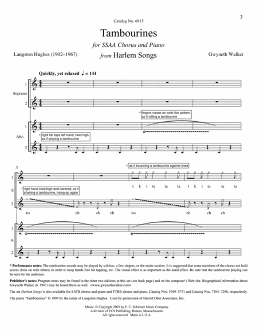 Tambourines from Harlem Songs SSAA scores gallery preview page 3