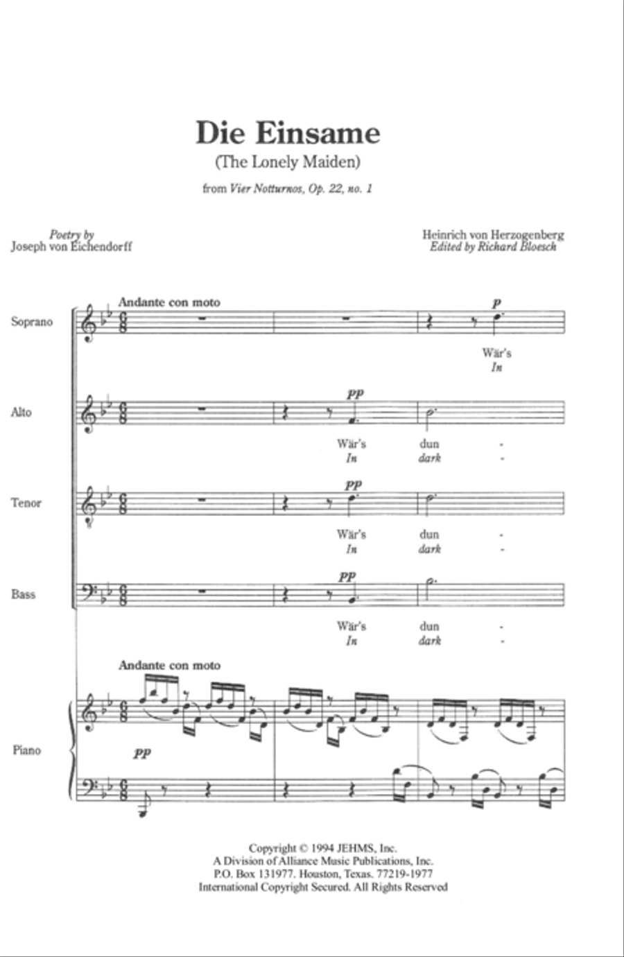 Die Einsame (from Vier Notturnos, Op. 22, no. 1) image number null