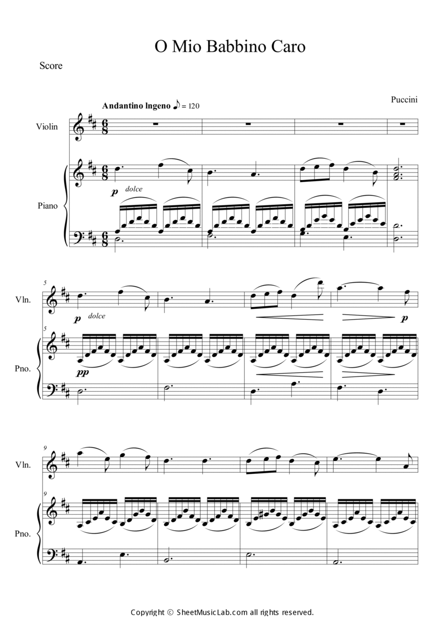O Mio Babbino Caro Violin Solo scores gallery preview page 1