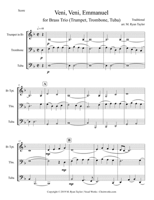 Book cover for O Come, O Come Emmanuel (Veni, Veni Emmanuel) for Brass Trio (Trumpet, Trombone, Tuba)