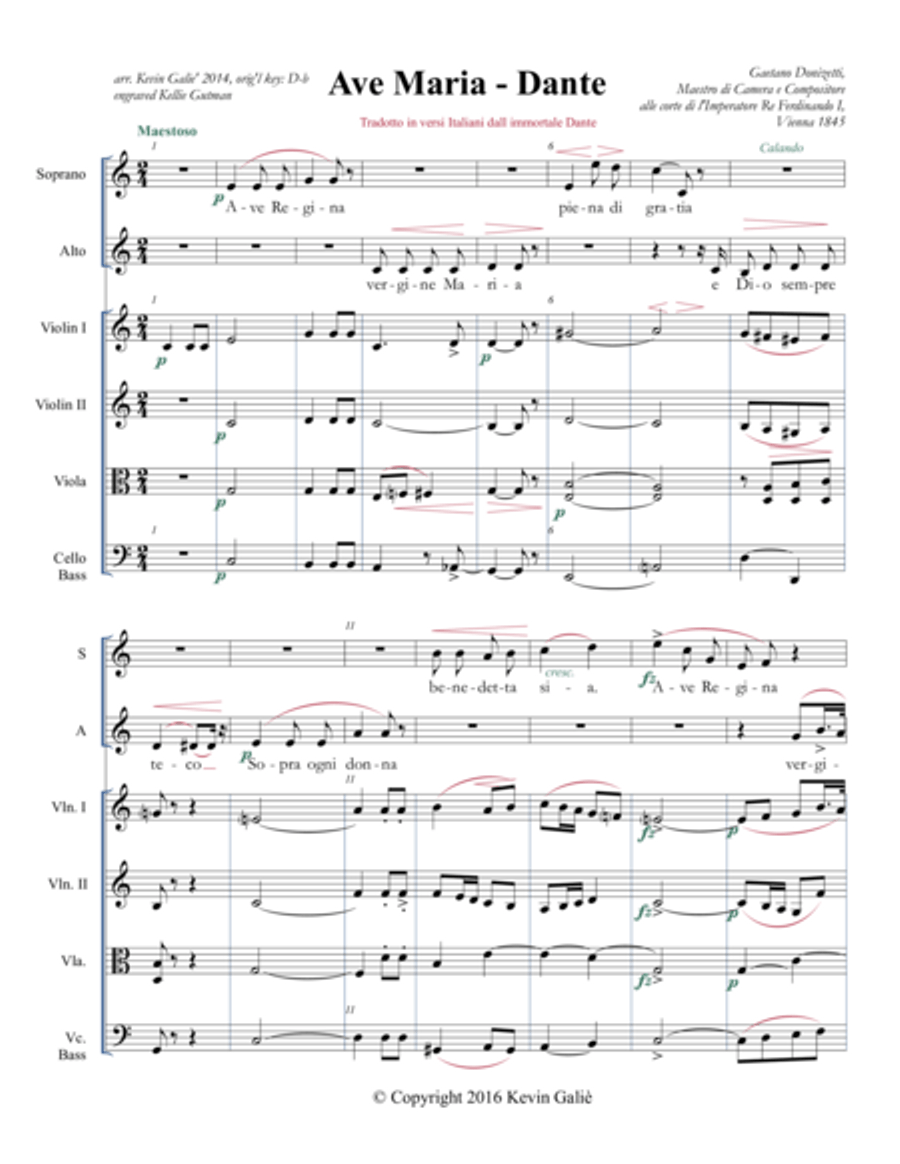 Ave Maria - Dante (Galiè) SA Score and Parts SA scores gallery preview page 1