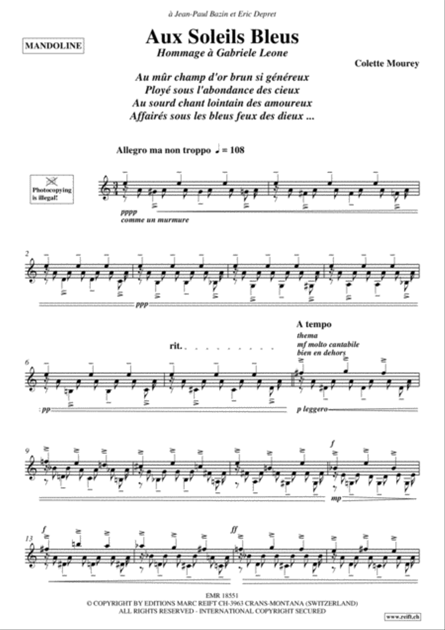 Aux Soleils Bleus Mandolin scores gallery preview page 3