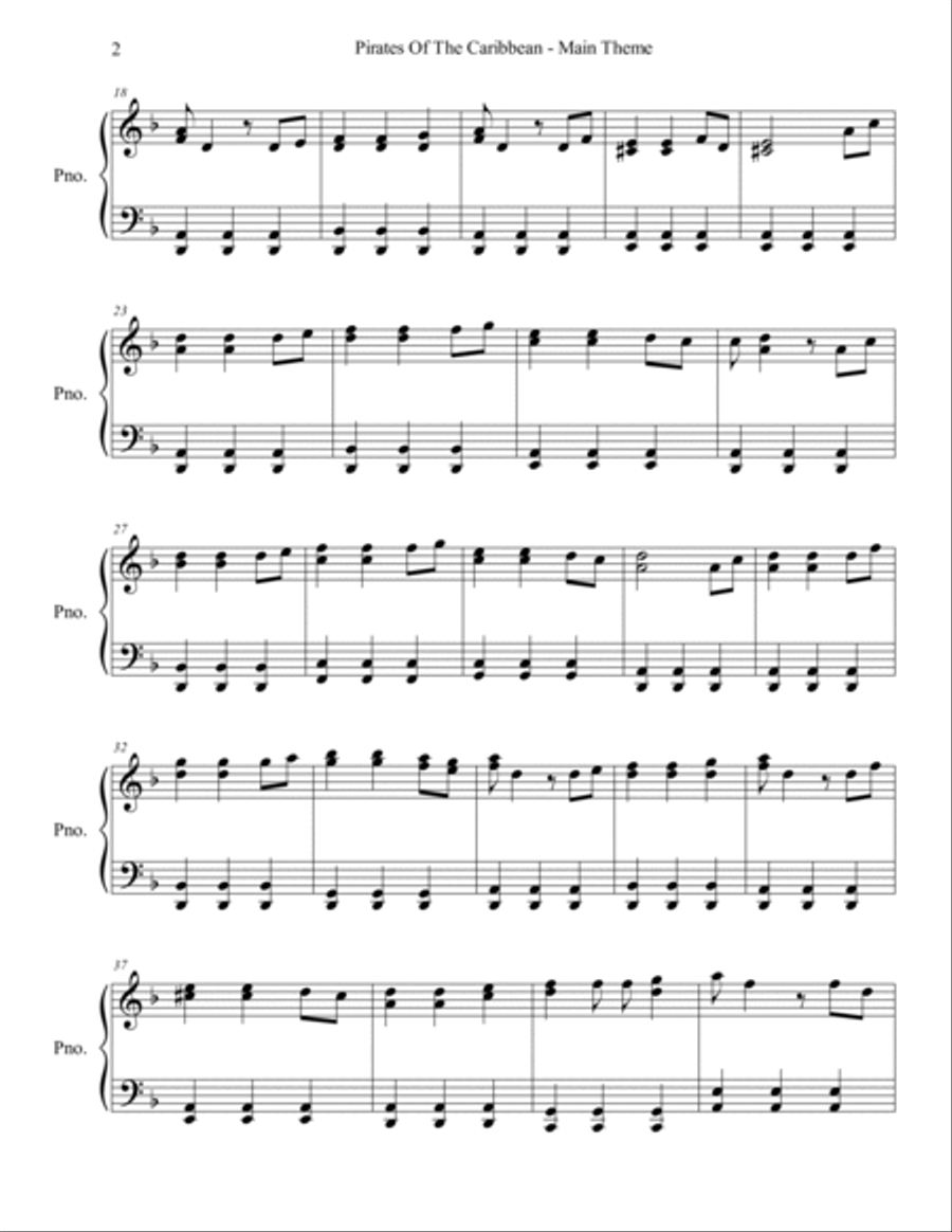 Pirates Of The Caribbean Easy Piano scores gallery preview page 2