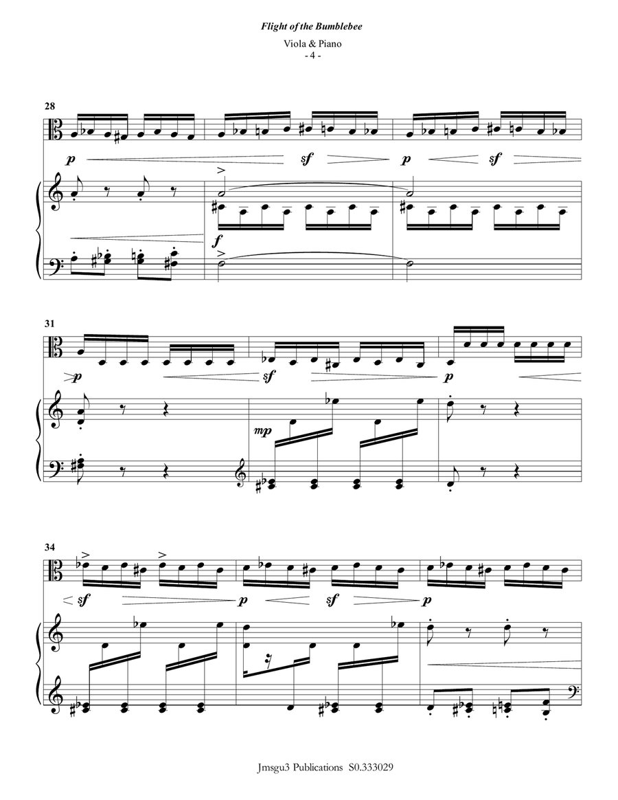 Korsakov: Flight of the Bumblebee for Viola & Piano Viola scores gallery preview page 4