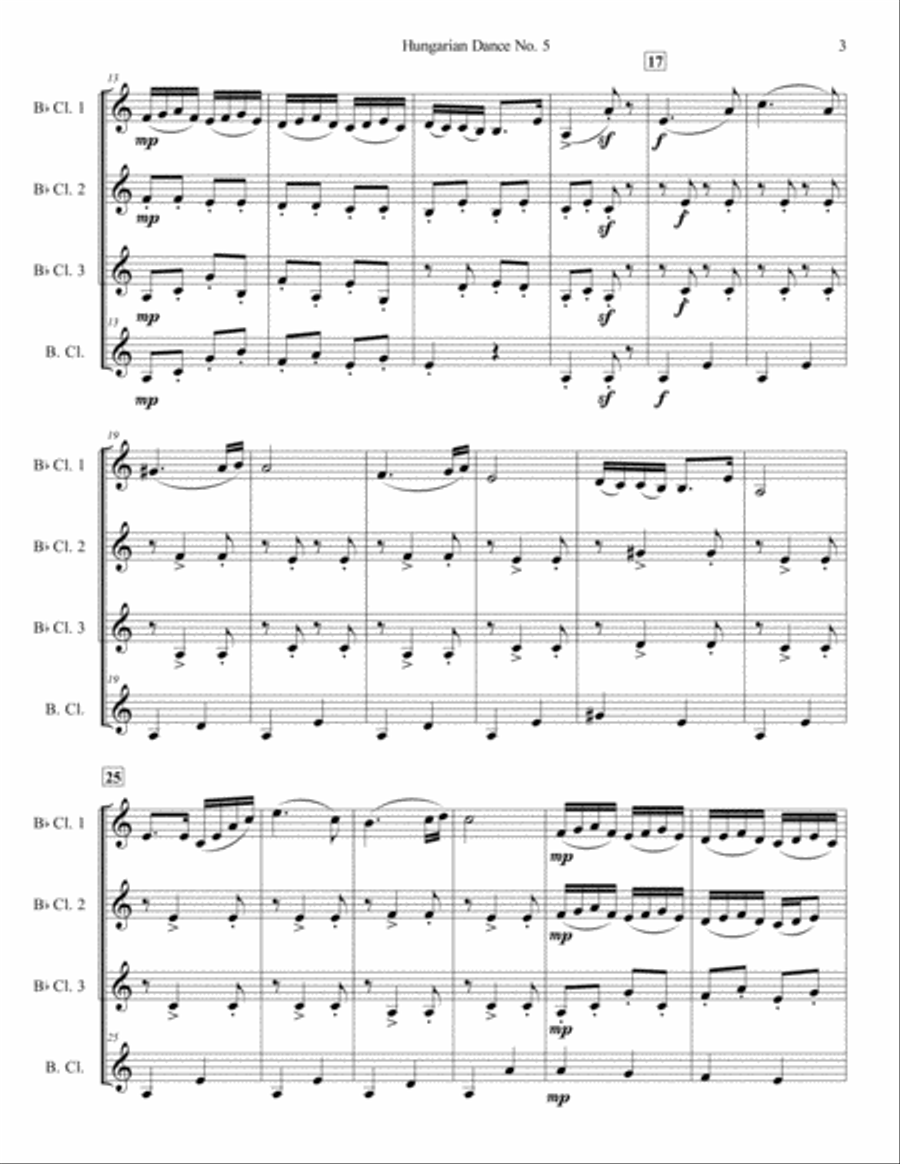 Hungarian Dance No. 5 for Clarinet Quartet Clarinet Quartet scores gallery preview page 3