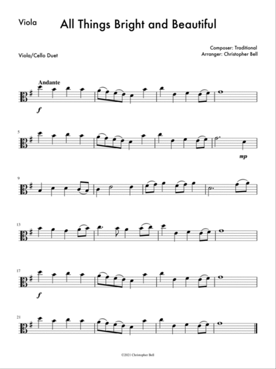 All Things Bright and Beautiful - Easy Viola/Cello Duet String Duet scores gallery preview page 2